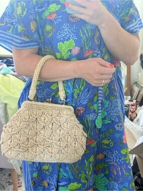 Handwoven Cream Straw Crochet Top-Handle Women’s Bag
